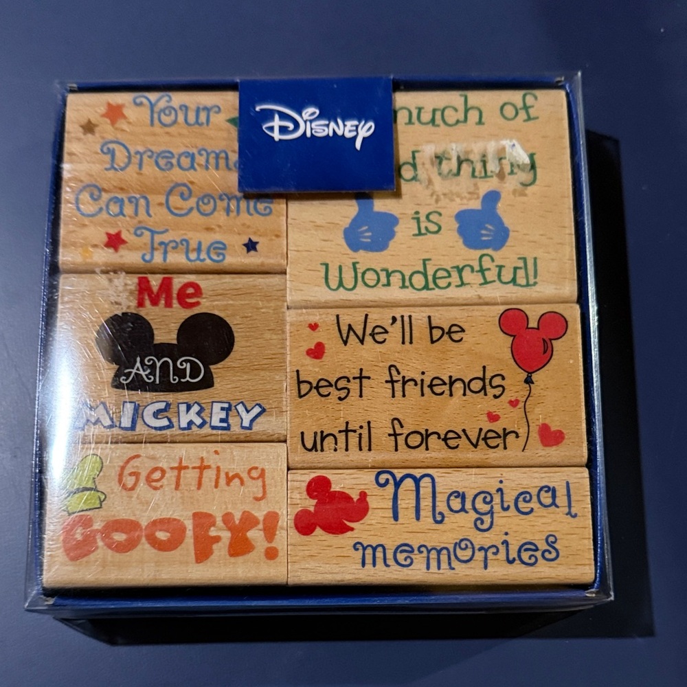 Disney Inspirational Wooden Stamp Set with Red and Blue Accents